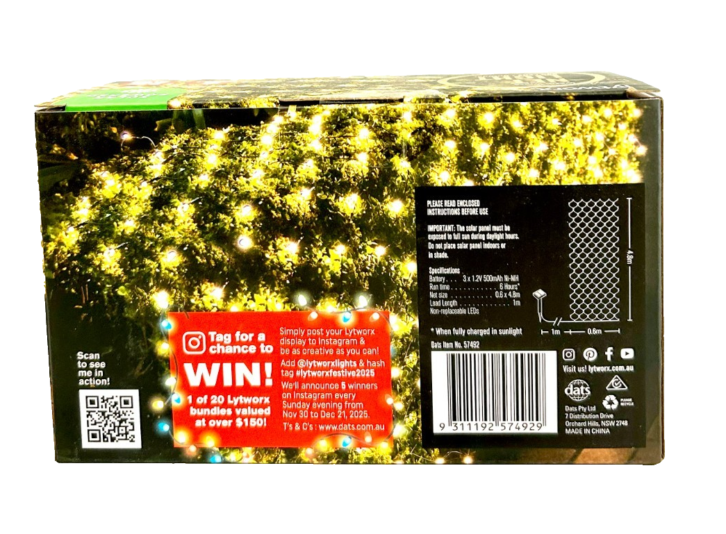 Lytworx Solar Net Lights 300 LED Warm White Snowing Curtain Christmas Decoration