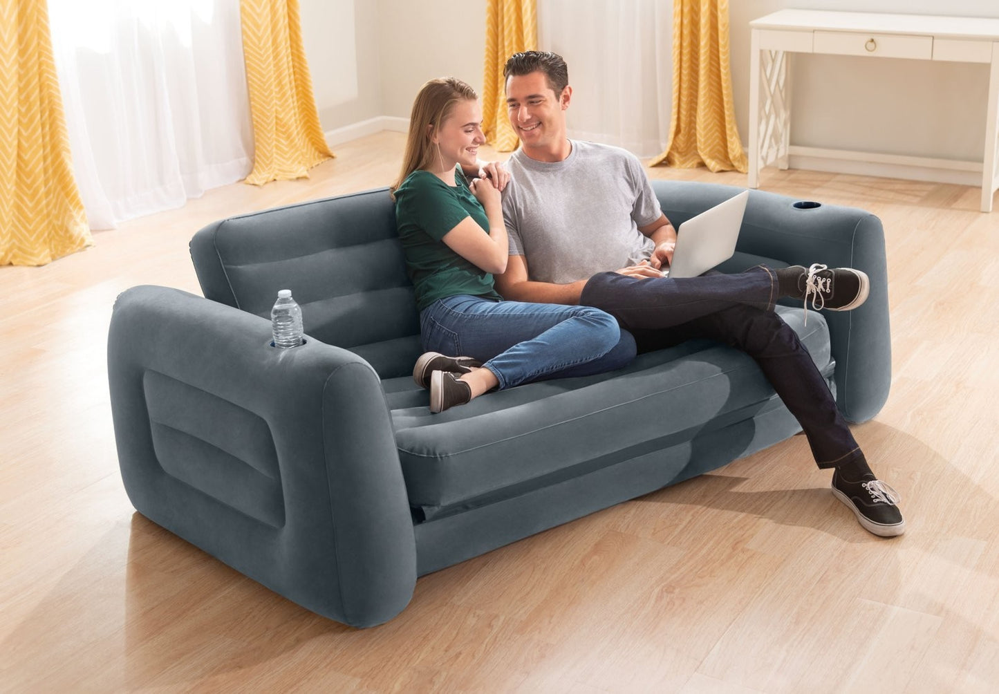 Intex Pull Out Sofa Bed Air Couch Inflatable Lounge Camping  with Drink Holder