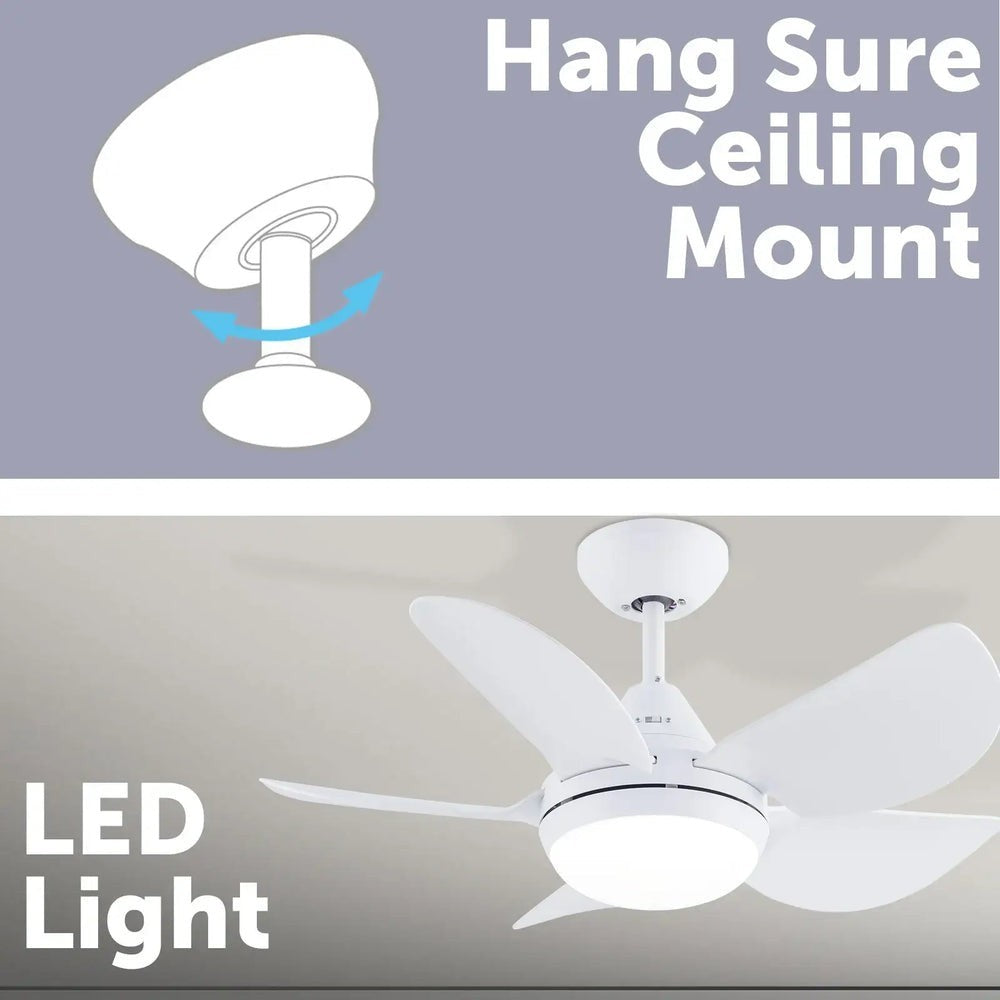 Arlec Maxy 76cm AC Ceiling Fan with LED Light 5 ABS Blades Wall Control White