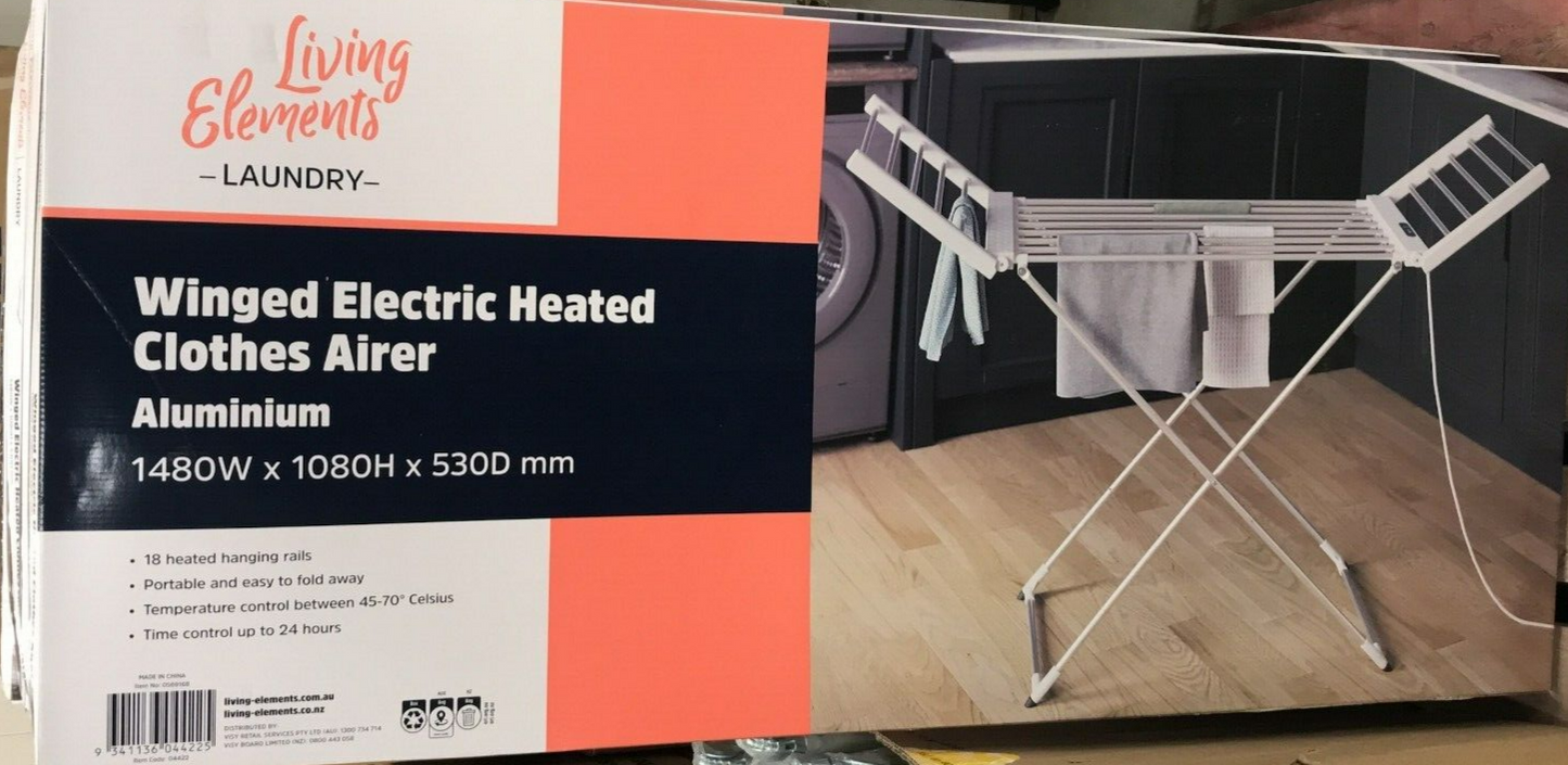 Living Elements Winged Electric Heated Clothes Airer Aluminium Garments Rack