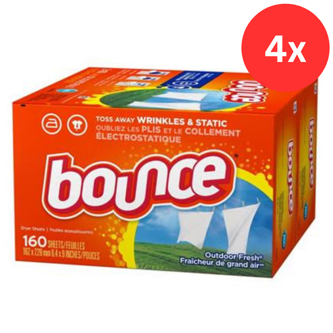 Bounce Fabric Softener Dryer Sheets Outdoor Fresh Scents Soft Clothes 4 x 160