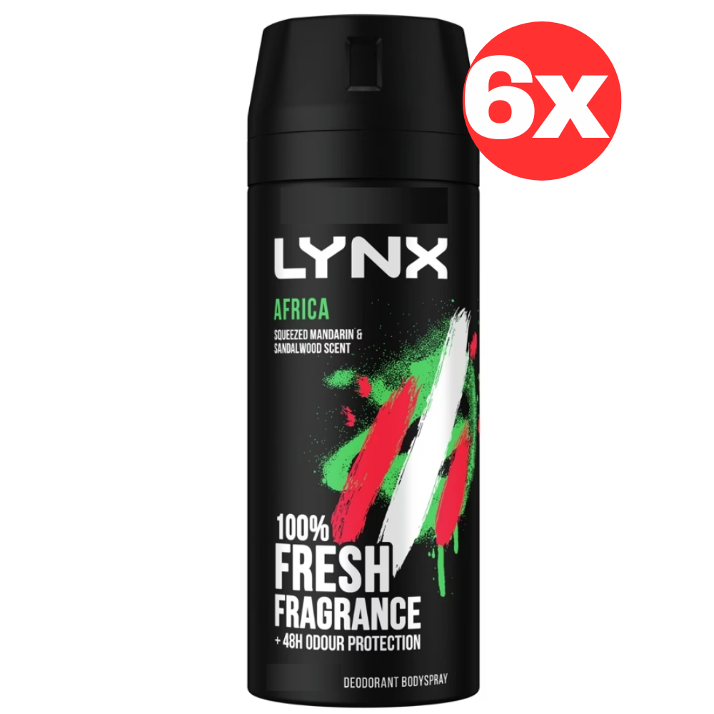 Lynx Body Spray Africa 48 Hour Odour Protection Bodyspray Deodorant 6 x 200ml