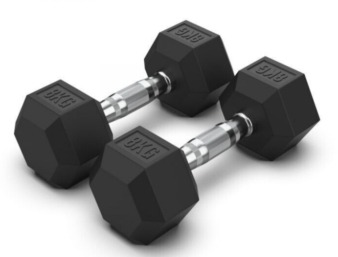 8KG Rubber Hex Dumbbell Fitness Home Gym Exercise Strength Weight Set Pair