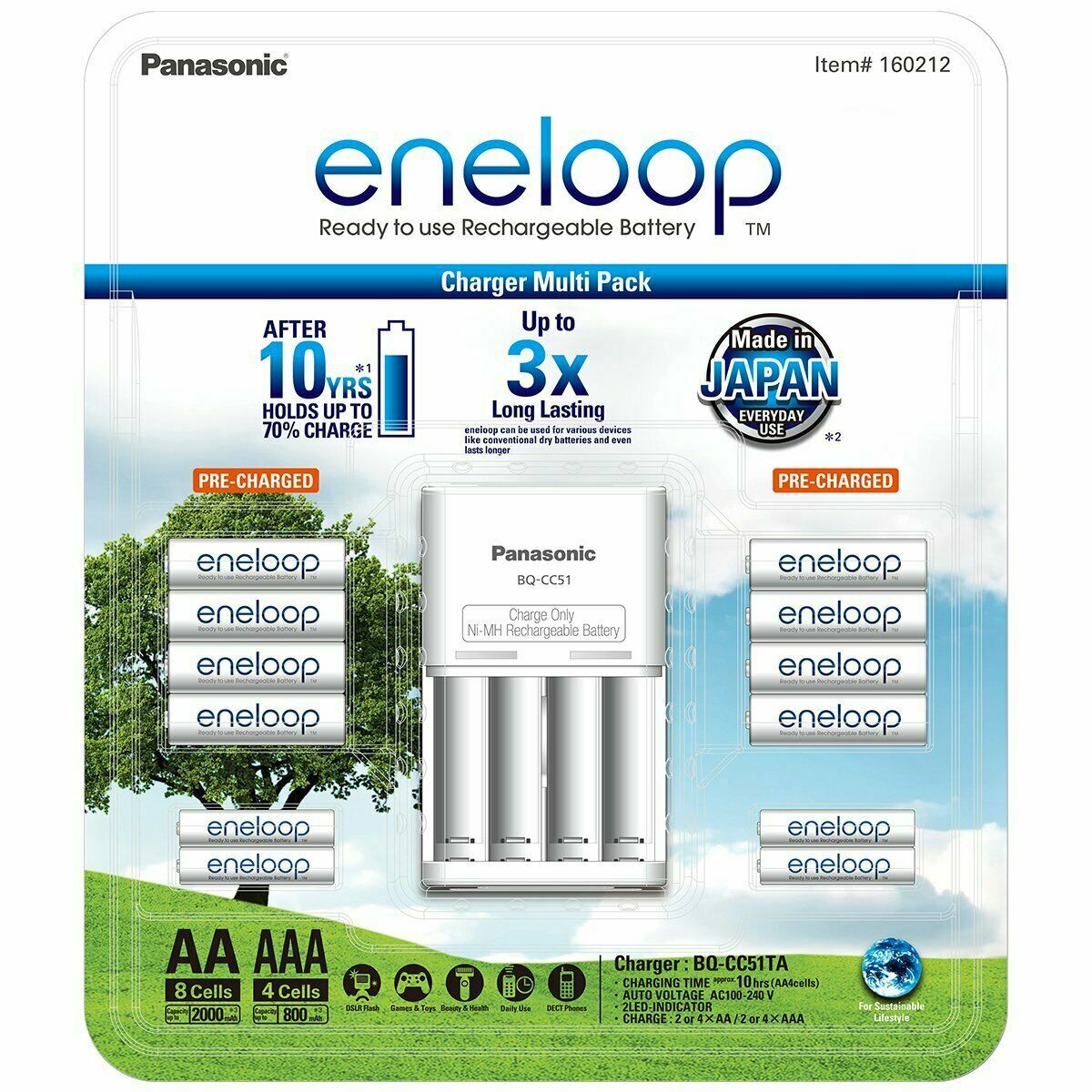 Eneloop Rechargeable Batteries NiMH 8 AA 4 AAA + Battery Charger Recharge
