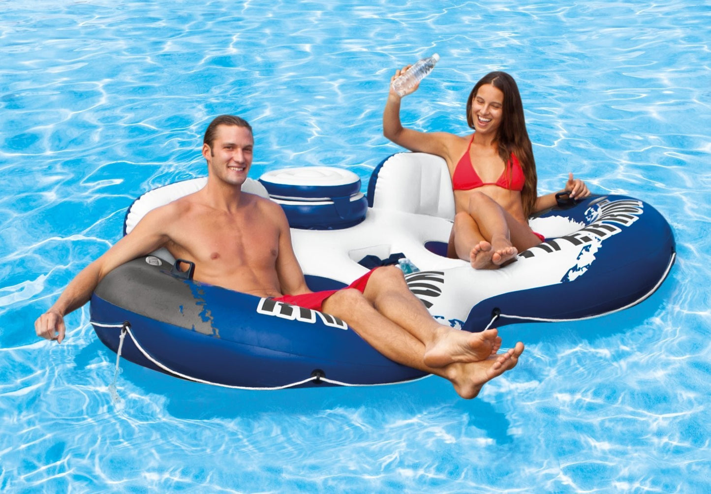 Intex River Run 2 Person Inflatable Lounge Floating Tube Float with Drink Cooler