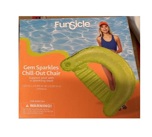 Funsicle Inflatable Float Chill Out Lounge Chair Pool Gem Sparkles Drink Holder