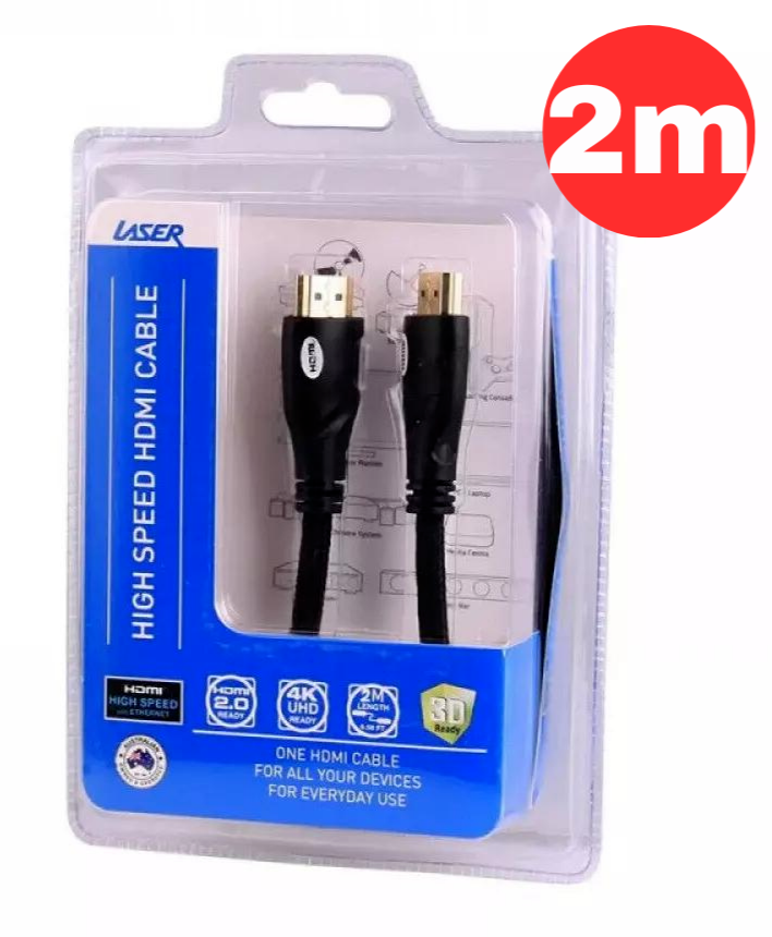Laser 2m HDMI V2.0 Cable Premium 18Gbps Up to 4K @60Hz Ethernet Audio Video