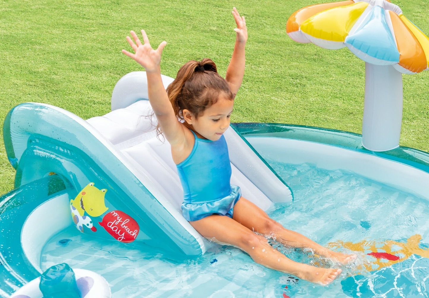 Intex Gator Inflatable Kids Pool Play Center Swimming Pool Spray Water Slide