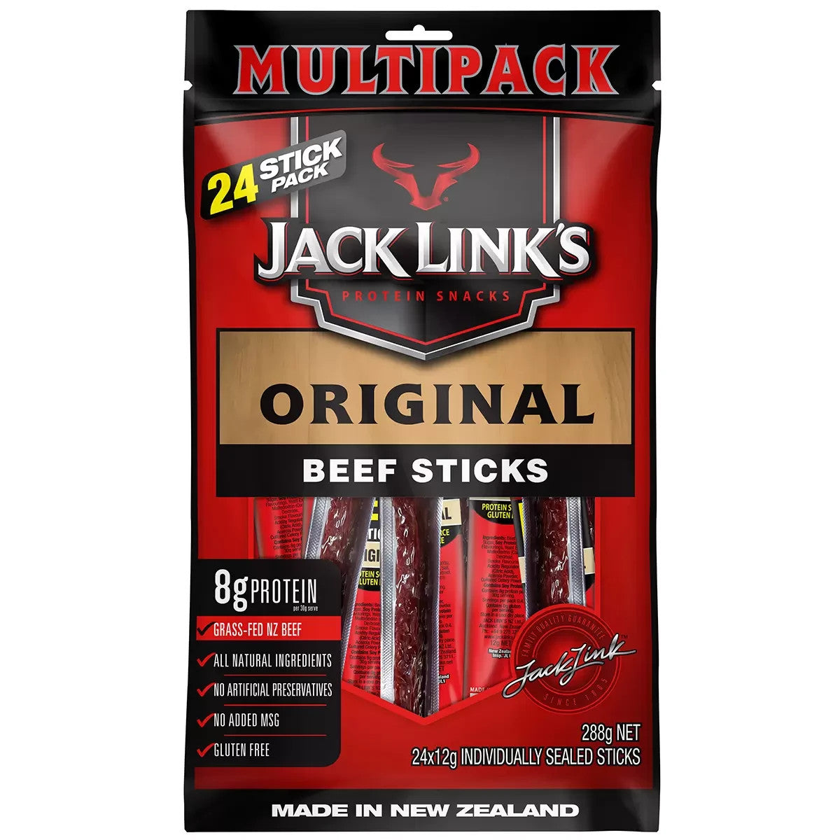 2x Jack Link's Original Beef Jerky Sticks Protein Made In New Zealand 24 x 12g