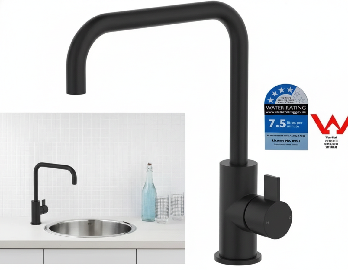 Caroma Clark Blade Sink Basin Mixer Matte Round Swivel Spout Outlet WELS