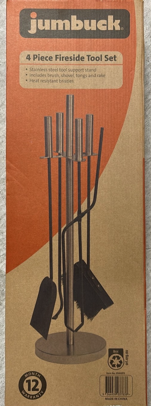 Jumbuck 4 Piece Fire Tool Set Compact Shovel Brush Shovel Tongs Rake Stand