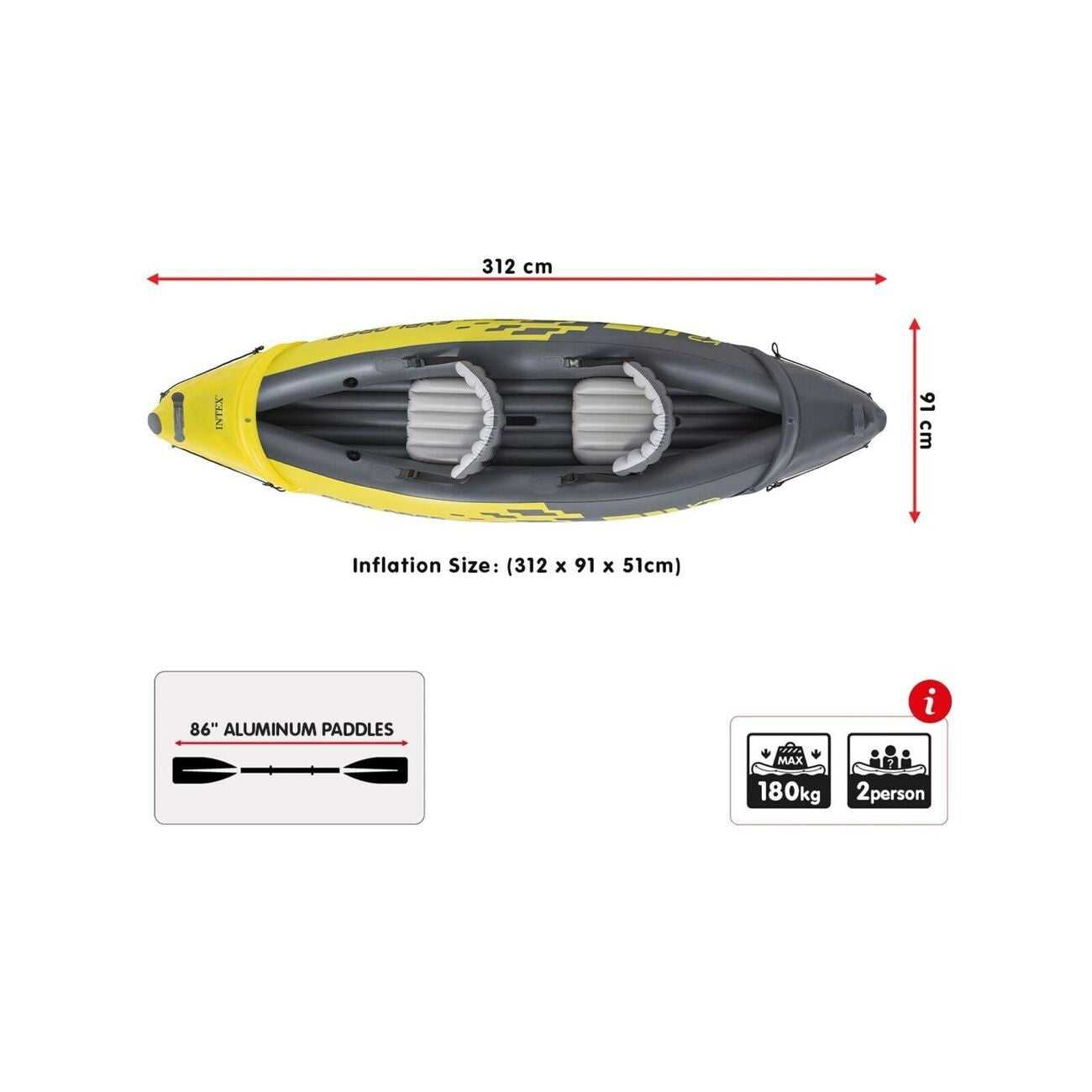Intex Kayak Boat Canoe K2 Inflatable 2 Seat Floating Oars River Lake