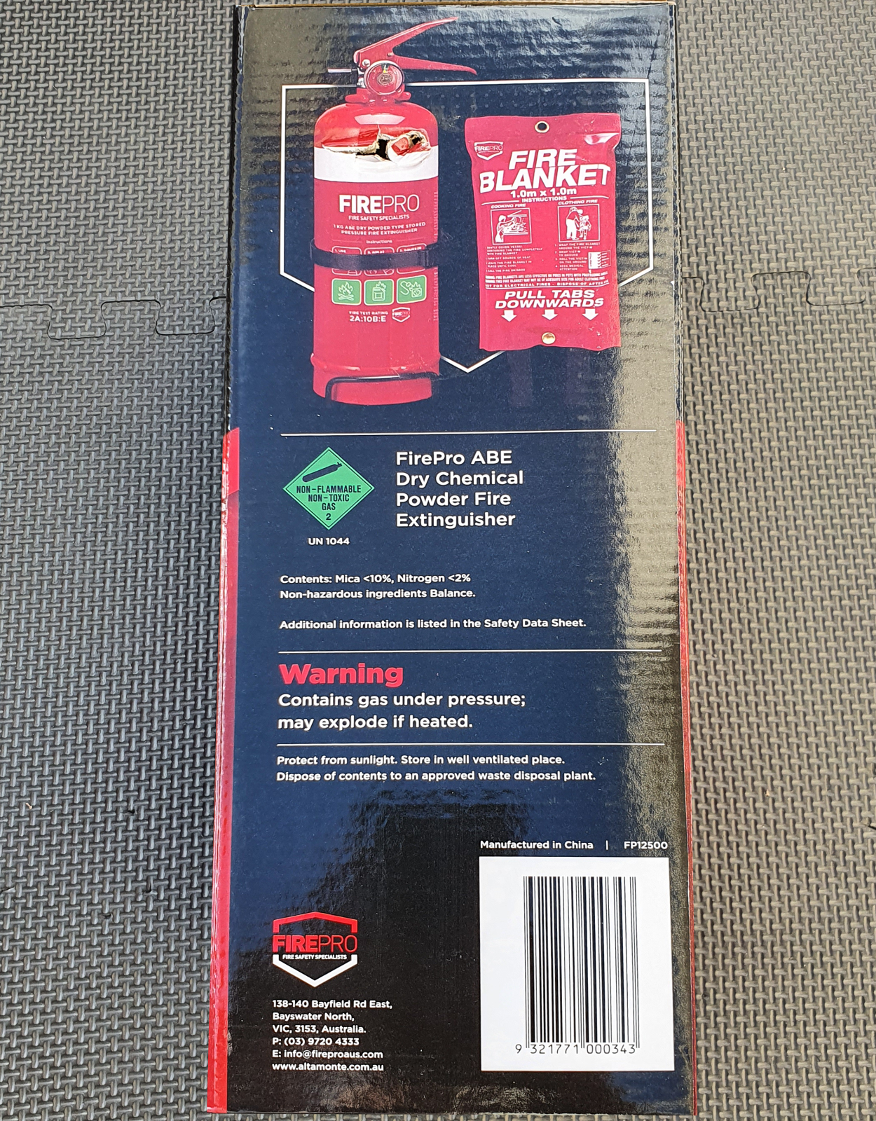 FirePro Fire Extinguisher 1kg + Blanket 1m x 1m Kit Home Car Caravan Boat