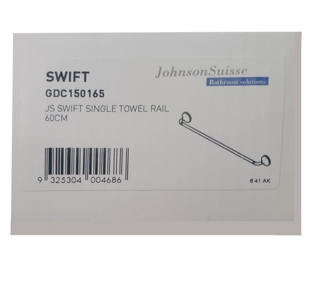 2x Johnson Suisse Swift Single Towel Rail Rack Holder Wall Mounted Chrome 60cm
