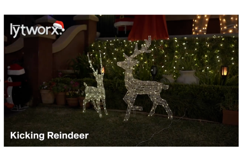Lytworx Kicking Reindeer Statue Cool And Warm White Solar 110cm x 70cm 160 LED
