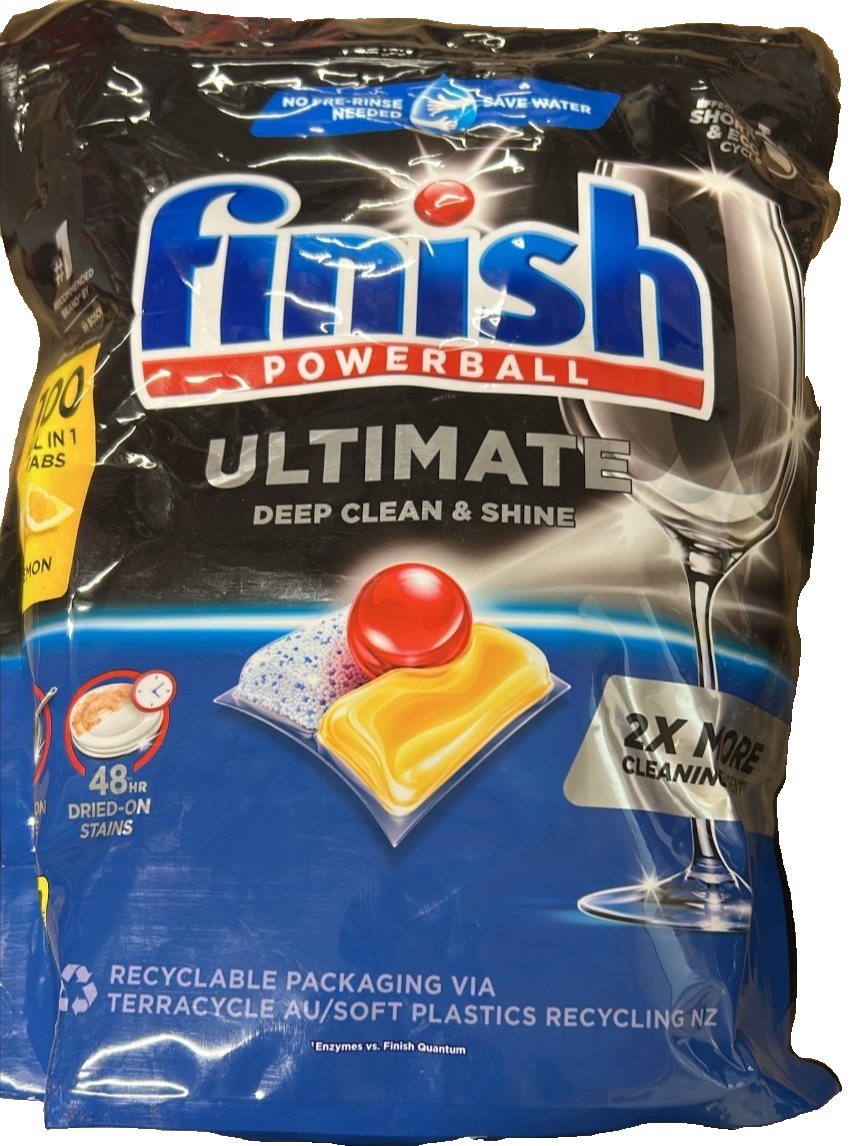 2 x Finish Dishwashing Tabs Tablets Powerball Ultimate Lemon Sparkle 100pk