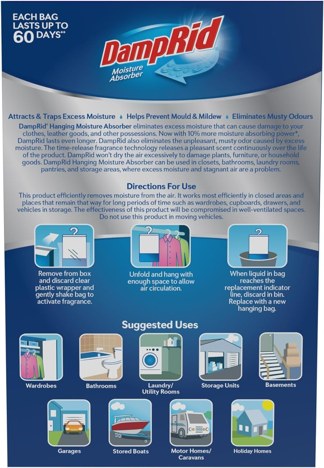 DampRid Hanging Moisture Absorber Bag  Fresh Scent Odour Eliminator 3 x 437g