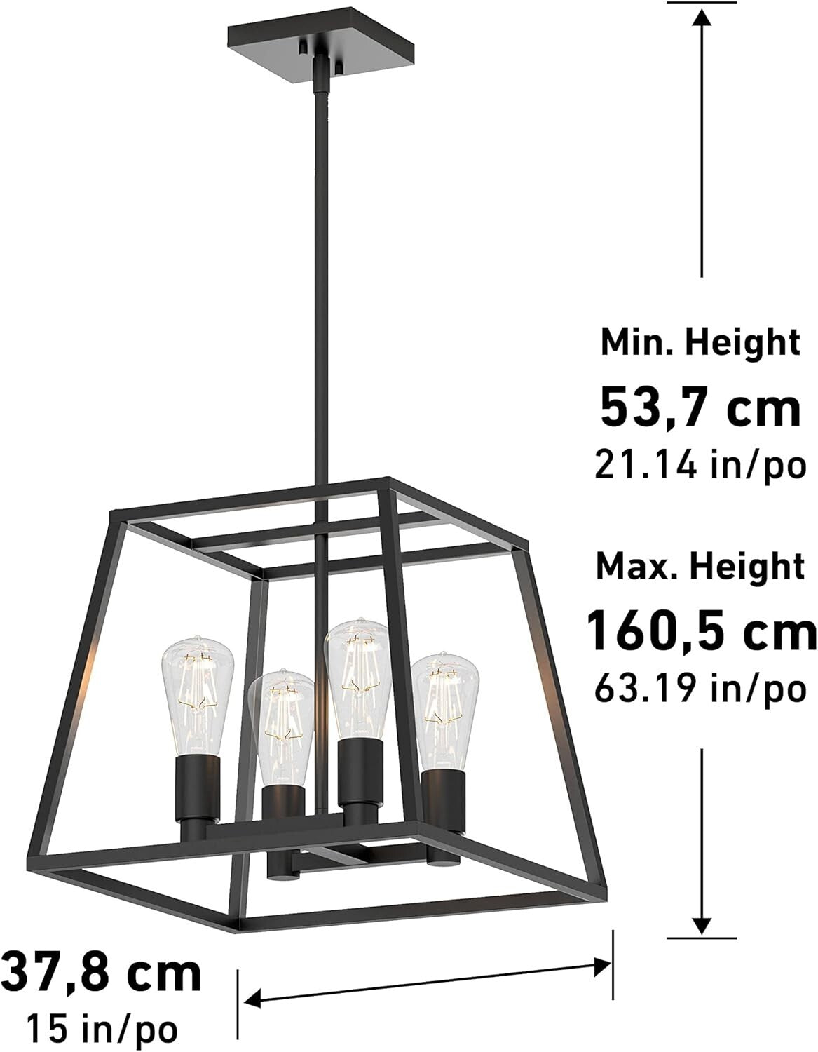 Artika Carter Pendant 4 Lights Chandelier Industrial Kitchen Hanging Dining