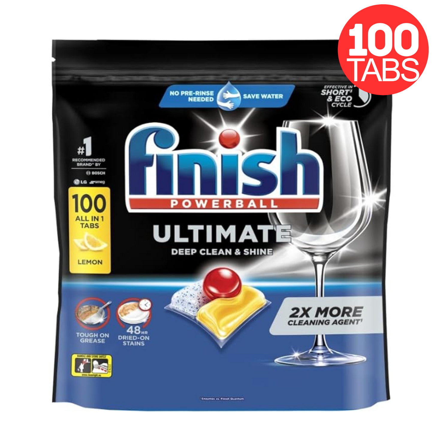 Finish Powerball Ultimate Dishwashing Tabs Tablets Lemon Sparkle 100pk