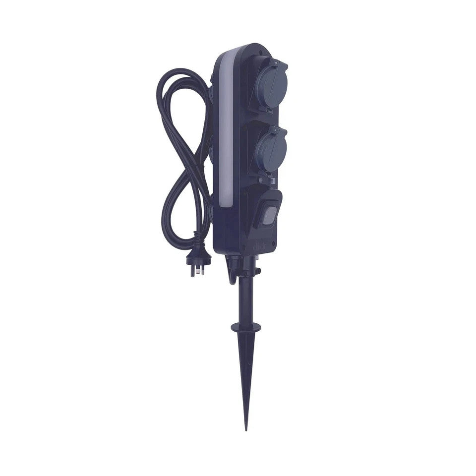 Click 5 Outlet Garden Stake Light with Sensor Yard Outdoor Powerboard IP55
