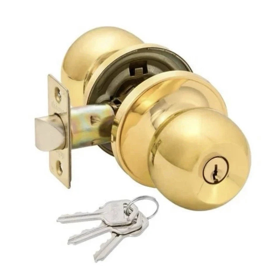 ikonic Ruby Nickel Entrance Entry Door Knob Handle Lock Set Polished Brass