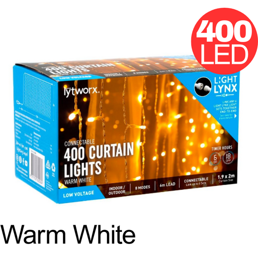 Lytworx 400 LED Warm White Connectable Curtain Lights Christmas Decoration
