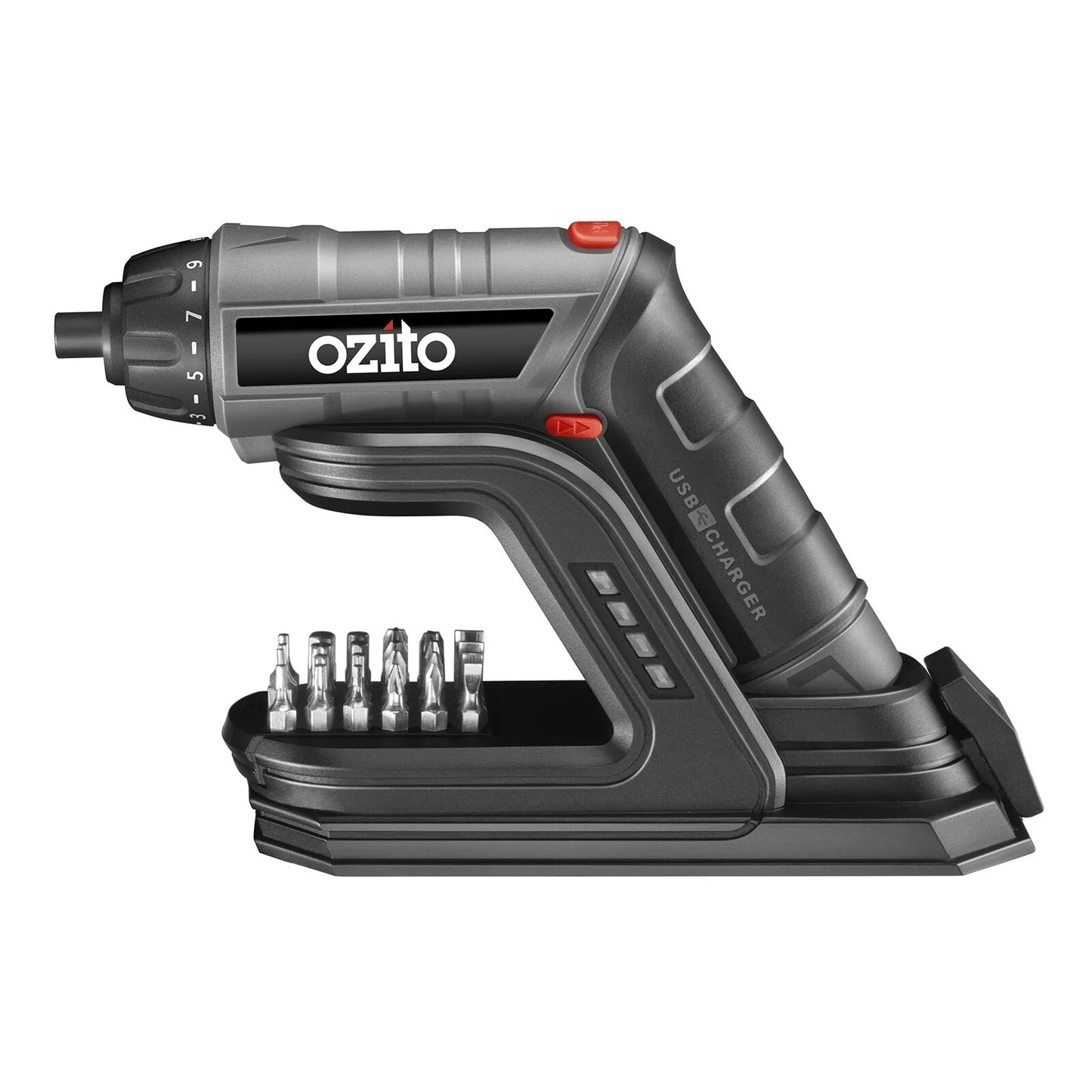 Ozito Cordless Screwdriver with USB Changing Base 24 Bits Set LED Torch 3.6V
