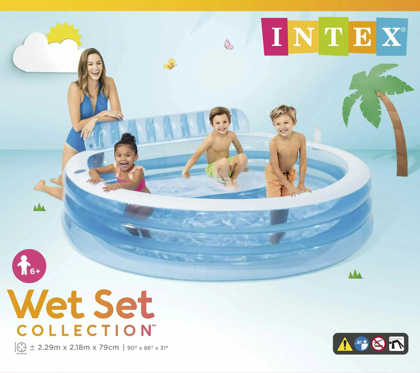 Intex Outdoor Inflatable Swim Center Family Kids Pool w/Seat Backrest 229x 218cm