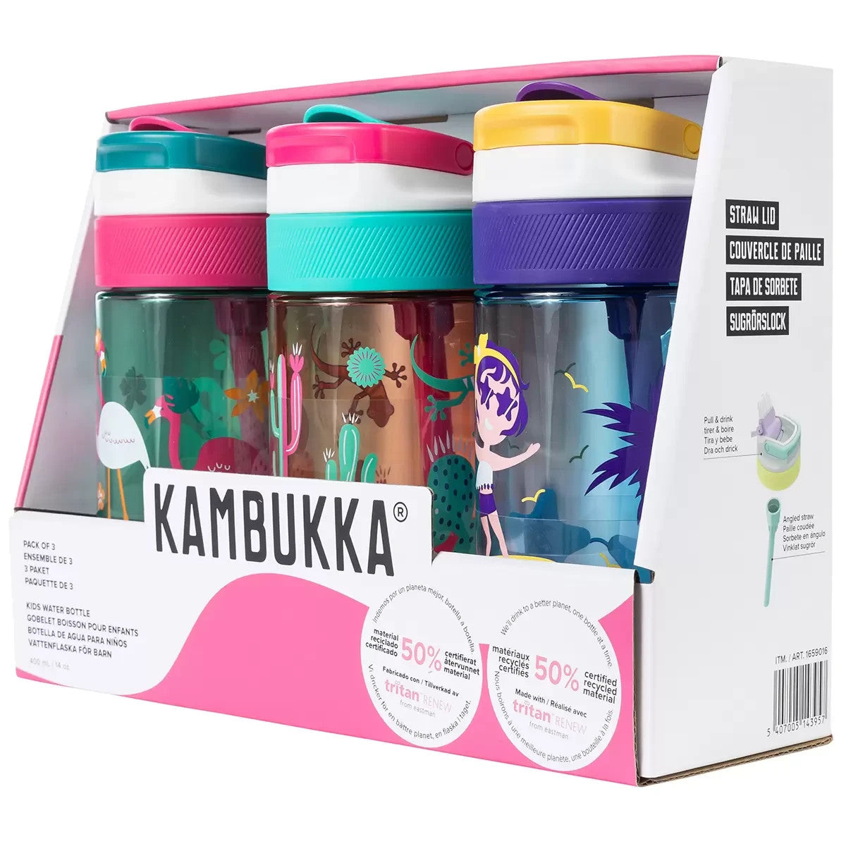Kambukka Lagoon Kids Water Bottles Leakproof BPA Free Drinking Bottle 400ml 3pc