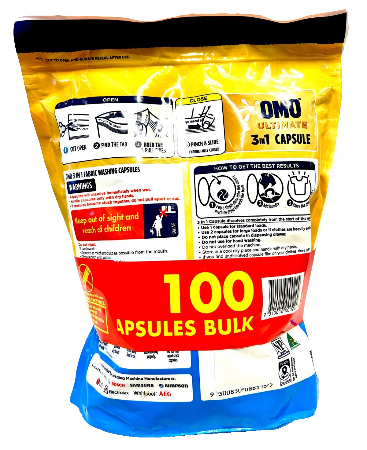OMO Ultimate Sensitive 3 in 1 Laundry Washing Capsules Detergent 100 Pack Bulk