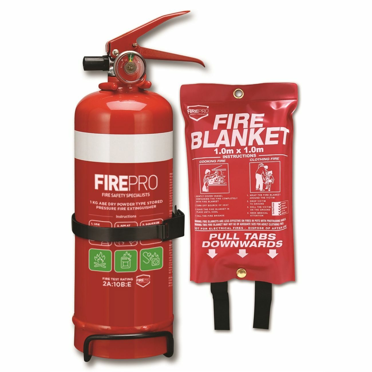 FirePro Fire Extinguisher 1kg + Blanket 1m x 1m Kit Home Car Caravan Boat