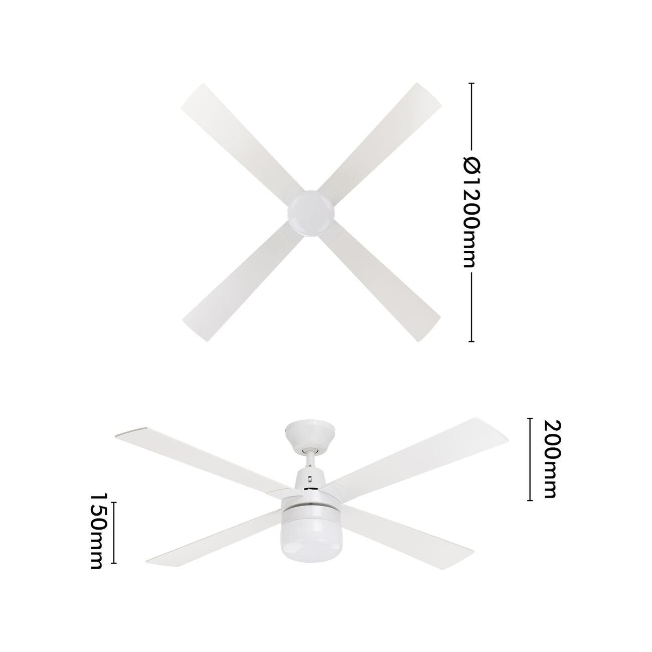 Arlec Ceiling Fan Clipper LED Light 4 Blade 120cm White 240V