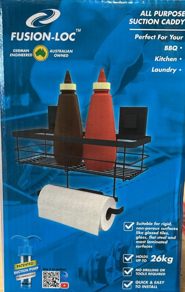 Fusion-Loc Bathroom Shower Caddy Suction Hanging Shelf Rack Bath Organiser