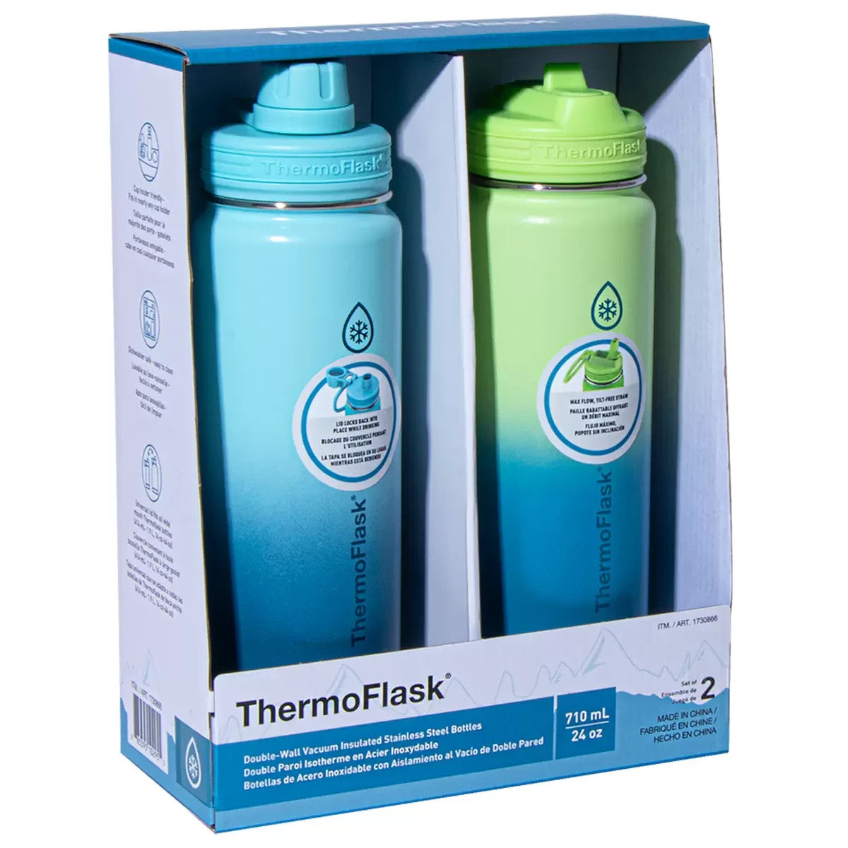 2x ThermoFlask Ombre Double Wall Vacuum Insulated Stainless Steel Bottle 710ml