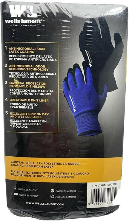 Wells Lamont Work Safety Gloves Antimicrobial Mechanic Garden Latex 10 Pair L