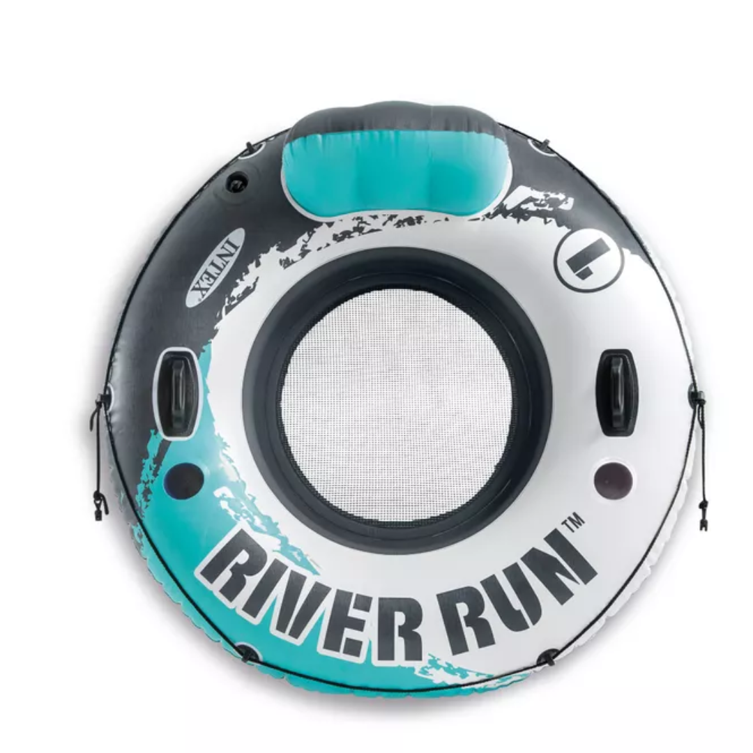 Intex River Run Ring Aqua Inflatable Pool Lounge Tube Lake Float with Cup Holder