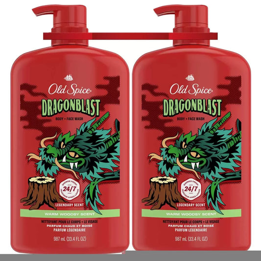 Old Spice Dragon Blast Body Face Wash Shower Fresh Liquid Gel 2 x 987ml