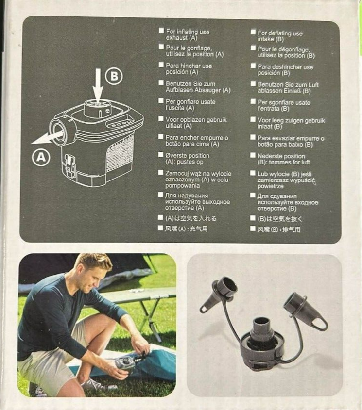 Intex Quickfill Battery Air Pump w/ Nozzles for Inflatable Swimming Pool Bed Toy