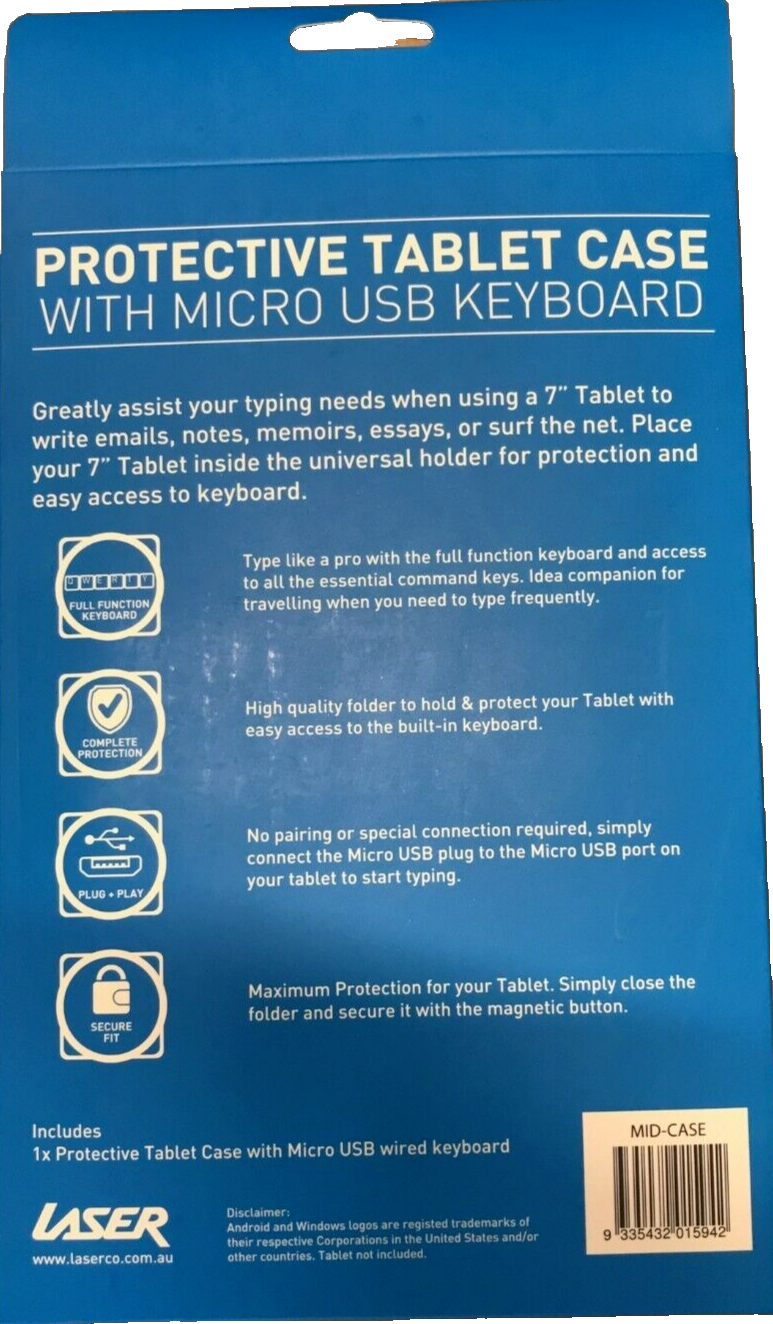 Laser Universal 7 Inch Tablet Case with Keyboard Android Protective Folio Cover