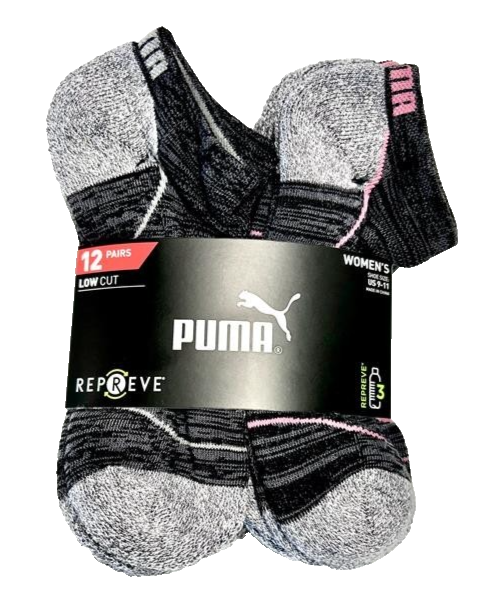 Puma Women's Repreve Athletic Sock Low Cut Sport Socks Size 9-11 BLack 12 Pairs