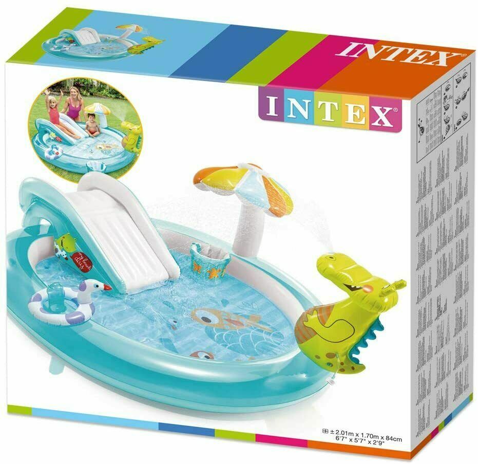 Intex Inflatable Gator Kids Play Pool Slide Swimming Spray with Center Baby