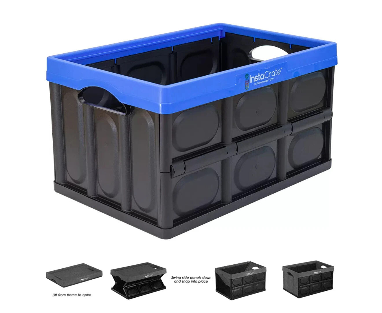 Instacrate Collapsible Crate Storage Foldable Container Organiser 46L  Blue