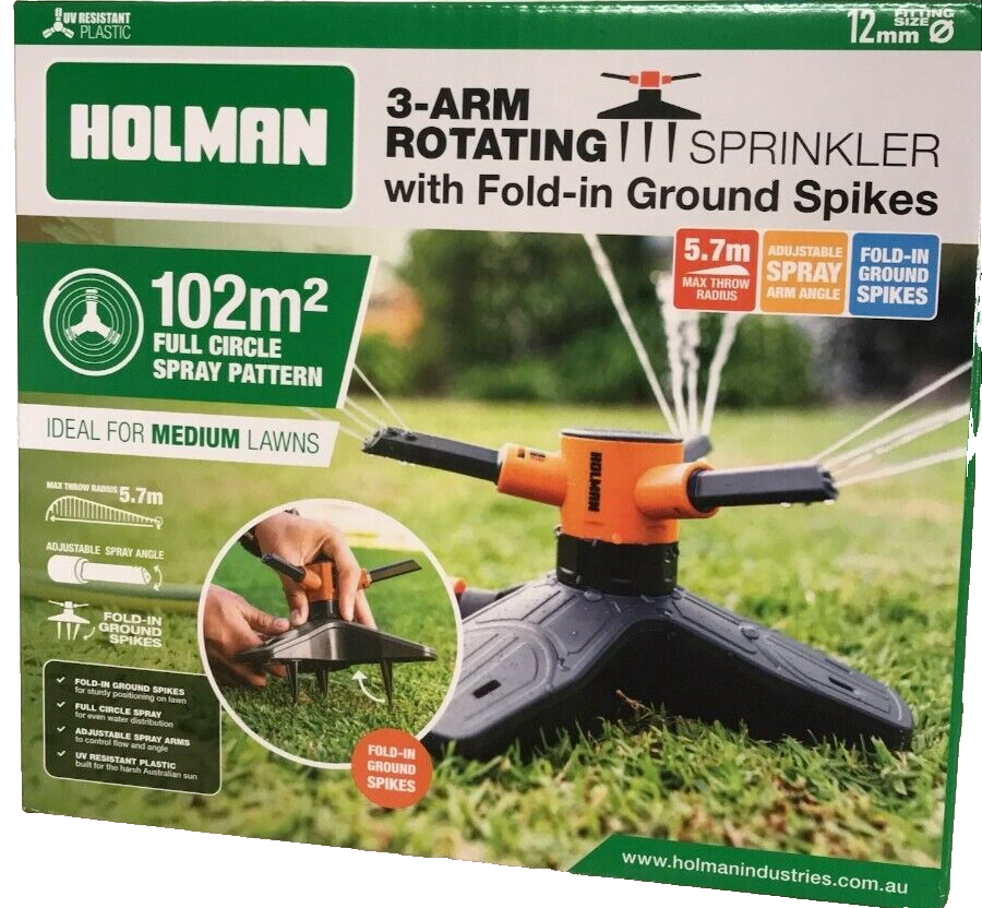Holman Sprinkler Spikes  3 Arm Base Retractable Garden Lawn Patio Water Sprayer