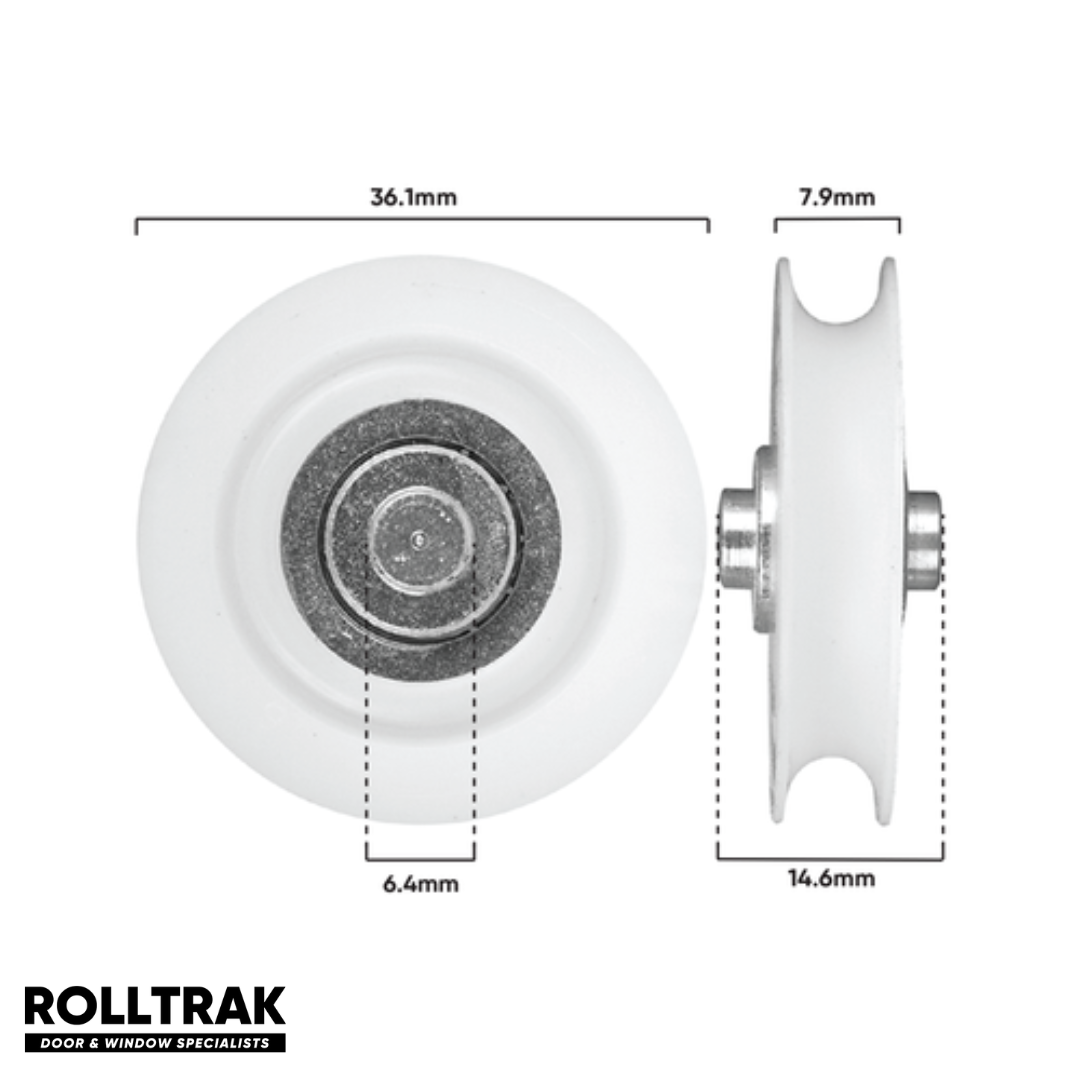 Rolltrak 36mm Sliding Door Roller Replacement Nylon Concave for Patio Doors 1 pc
