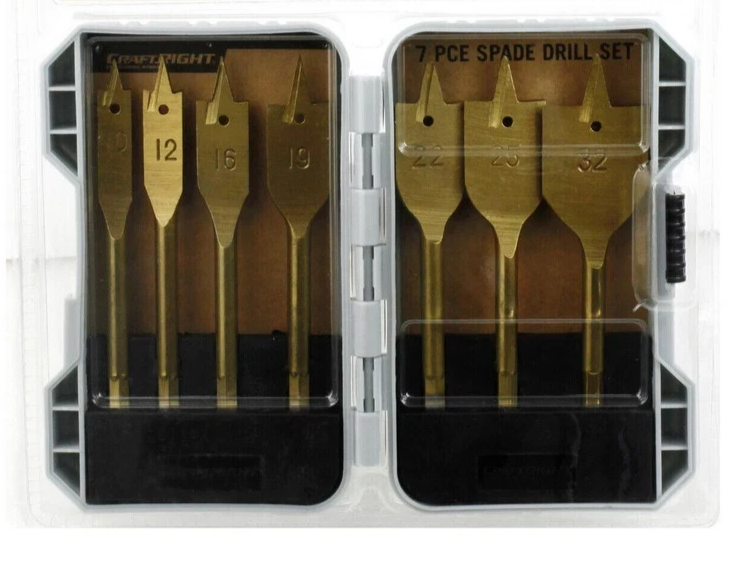 Craftright Spade Drill Set Flat Woodworking 10 to 32 mm Drilling Bits 7 Piece