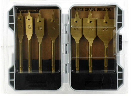 Craftright Spade Drill Set Flat Woodworking 10 to 32 mm Drilling Bits 7 Piece