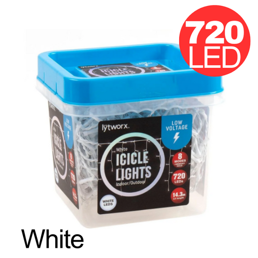 Lytworx White Icicle Lights 720LED Low Voltage String Christmas Decoration Pk720