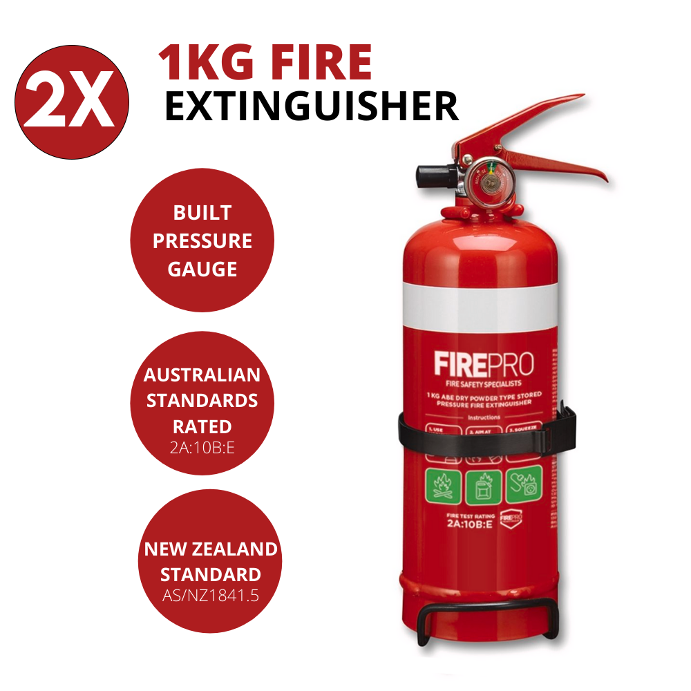 2 x FirePro 1kg Fire Extinguisher Dry Powder Car Boat Home Caravan W/ Bracket