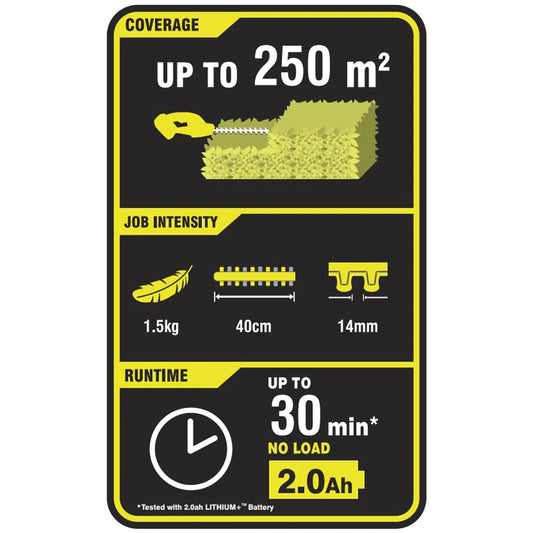 Ryobi 18V Hedge Trimmer Kit ONE+ 2.0Ah Cordless Battery Charger included