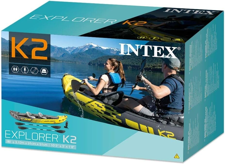 Intex Kayak Boat Canoe K2 Inflatable 2 Seat Floating Oars River Lake
